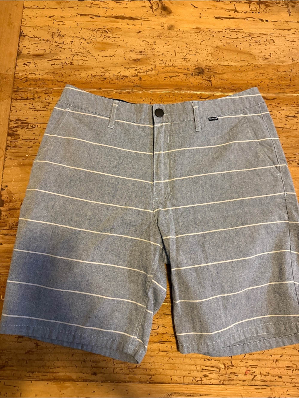 Hurley Light Blue Horizontal Stripe Flat-Front Shorts